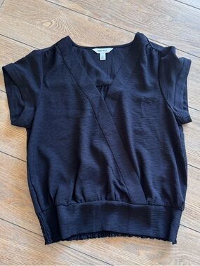 Nine West Black Short Sleeve Surplice Blouse